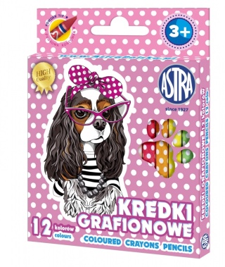 Kredki 12 kolorów z glinki kaolinowej grafionowe pies piesek Astra