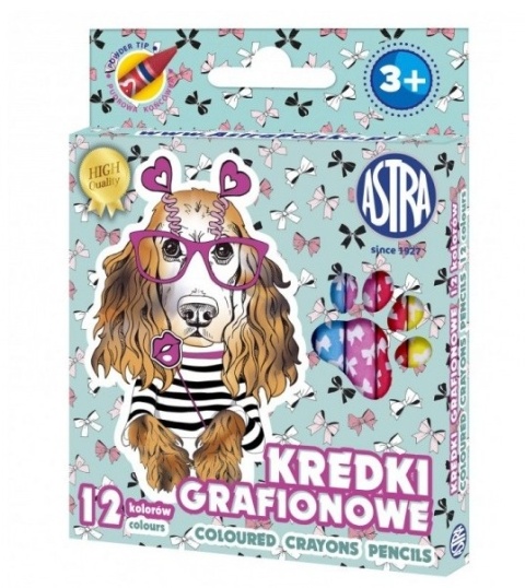 Kredki 12 kolorów z glinki kaolinowej grafionowe pies piesek Astra