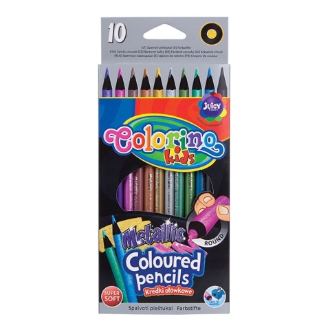 Kredki ołówkowe okrągłe 10 kolorów metaliczne Colorino