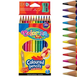Kredki ołówkowe 12 + 1 kolorów złota srebrna trójkątne temperówka Colorino