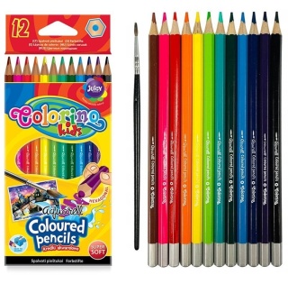 Kredki ołówkowe 12 kol hexagonalne akwarelowe + pędzelek Colorino