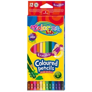 Kredki ołówkowe 12 kol heksagonalne z gumką wymazywalne Colorino