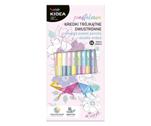 Kredki ołówkowe dwustronne trójkątne pastelowe 24/12 24 kolory Kidea