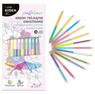 Kredki ołówkowe dwustronne trójkątne pastelowe 24/12 24 kolory Kidea
