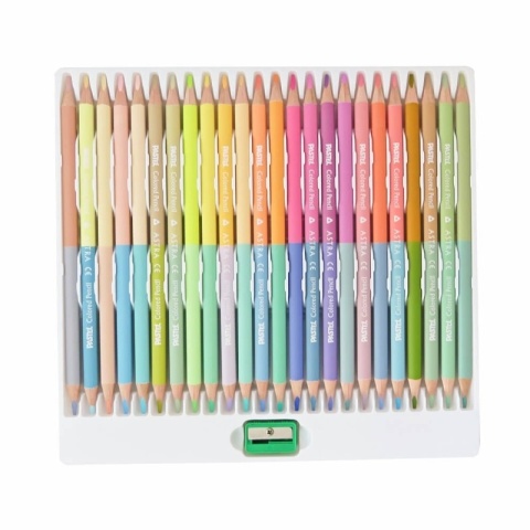 Kredki ołówkowe trójkątne dwustronne 48 kol + temperówka 24/48 Astra PASTEL