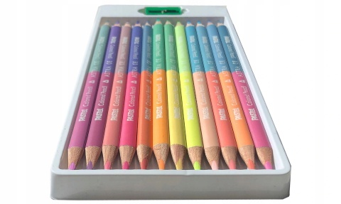 Kredki ołówkowe trójkątne dwustronne Pastel 24 kolorów + temperówka Astra