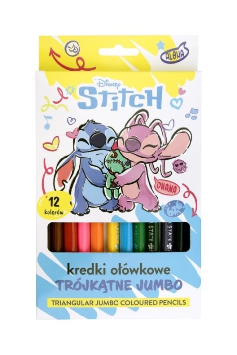 Kredki ołówkowe trójkątne grube JUMBO 12 kol LILO I STITCH Stich