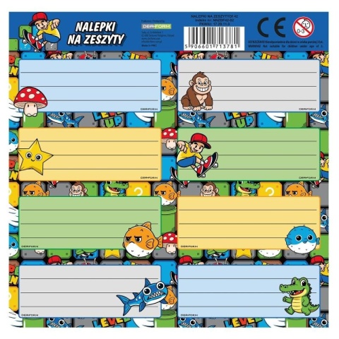 Naklejki nalepki na zeszyty 16 szt LEVEL UP GAME PIXEL Backup