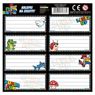Naklejki nalepki na zeszyty 16 szt LEVEL UP GAME PIXEL Backup