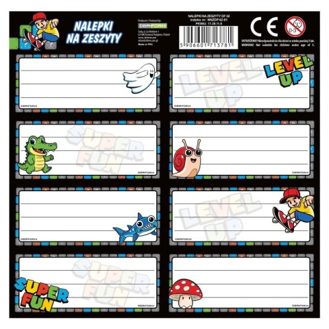 Naklejki nalepki na zeszyty 16 szt LEVEL UP GAME PIXEL Backup