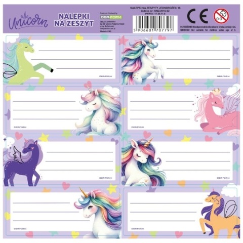Naklejki nalepki na zeszyty 16 szt Unicorn jednorożec