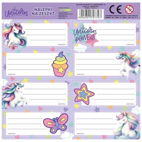 Naklejki nalepki na zeszyty 16 szt Unicorn jednorożec