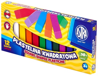 Plastelina szkolna 12 kolorów kwadratowa ASTRA