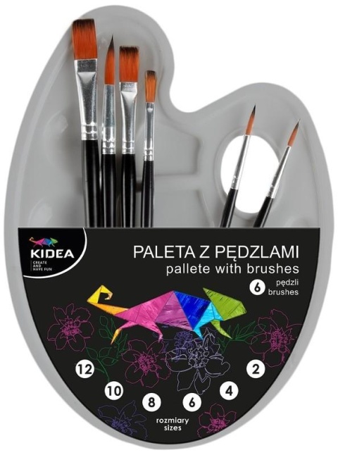 Plastikowa paletka 6 pędzli pędzelki pędzel Kidea