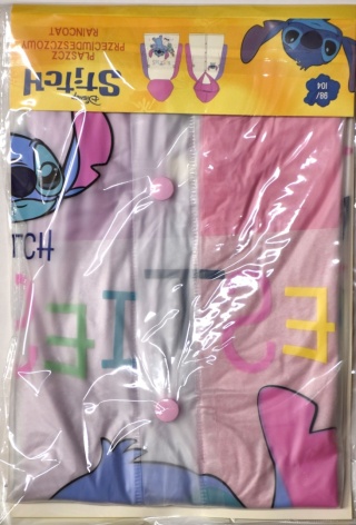 Płaszcz przeciwdeszczowy dziecięcy Stitch dla dziewczynki kaptur 122/128
