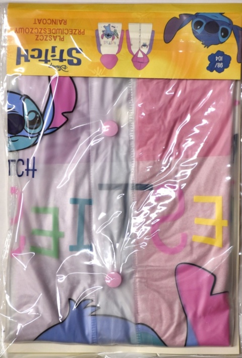 Płaszcz przeciwdeszczowy dziecięcy Stitch dla dziewczynki kaptur 122/128