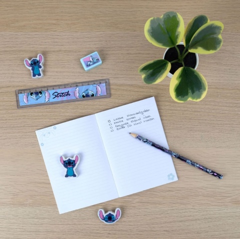 Zestaw Stich linijka ołówek notes temperówka saszetka gumka Lilo I Stitch