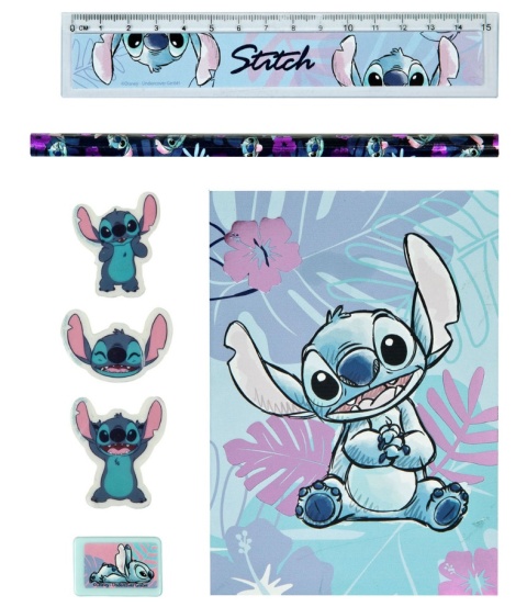 Zestaw Stich linijka ołówek notes temperówka saszetka gumka Lilo I Stitch