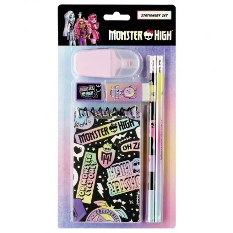 Zestaw do pisania ołówek zakreślacz gumka notes temperówka MONSTER HIGH