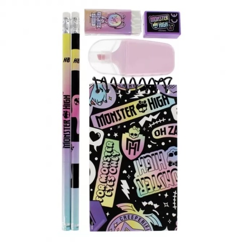 Zestaw do pisania ołówek zakreślacz gumka notes temperówka MONSTER HIGH