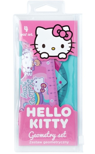 Zestaw geometryczny 4 elementy linijka ekierka kątomierz kotek Hello Kitty