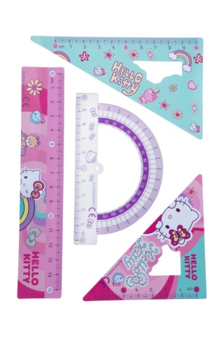 Zestaw geometryczny 4 elementy linijka ekierka kątomierz kotek Hello Kitty