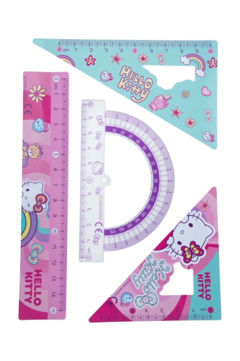 Zestaw geometryczny 4 elementy linijka ekierka kątomierz kotek Hello Kitty