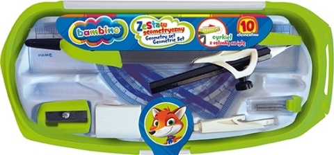 Zestaw geometryczny ekierka linijka cyrkiel kątomierz Bambino 10el