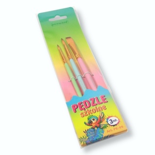 Zestaw pędzli szkolnych nylonowe włosie pastelowa rączka 3 szt rozm. 10 6 4
