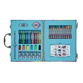 Zestaw plastyczny kreatywny kredki flamastry notes walizka Stitch Stich 40el