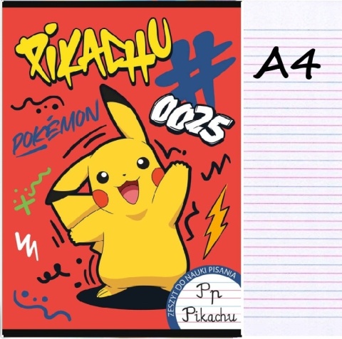 Zeszyt A4 trzylinia kolorowa do nauki pisania 32 kartek pokemon Pikachu