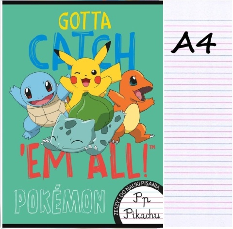 Zeszyt A4 trzylinia kolorowa do nauki pisania 32 kartek pokemon