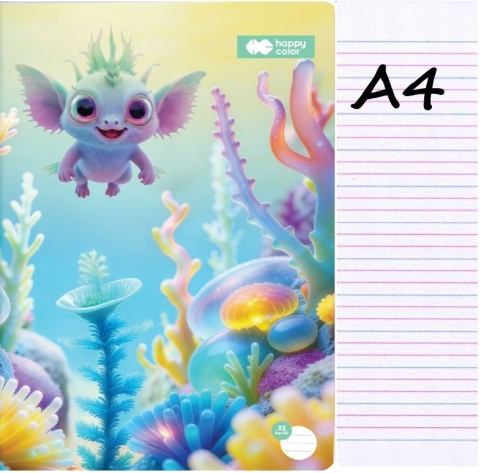 Zeszyt A4 trzylinia kolorowa do nauki pisania 32 kartki Aqua cuties Aksolot