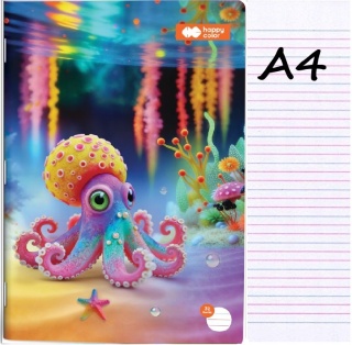 Zeszyt A4 trzylinia kolorowa do nauki pisania 32 k Aqua cuties ośmiornica