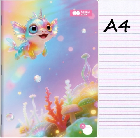 Zeszyt A4 trzylinia kolorowa do nauki pisania 32 kartki Aqua cuties Aksolot