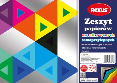 Zeszyt papierów kolorowych samoprzylepny metalizowany 8 szt A5 Rexus