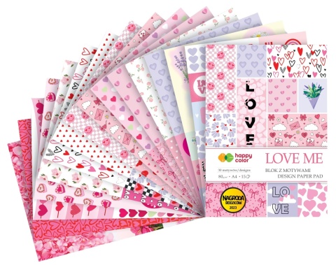 blok z motywami Love serduszka róże miłość A4 15ark. 80g 30 wzorów
