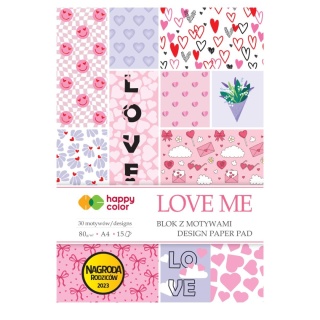 blok z motywami Love serduszka róże miłość A4 15ark. 80g 30 wzorów