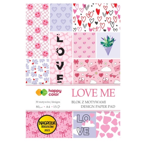 blok z motywami Love serduszka róże miłość A4 15ark. 80g 30 wzorów