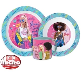 BARBIE zestaw śniadaniowy do mikrofali talerz miska kubek 265ml