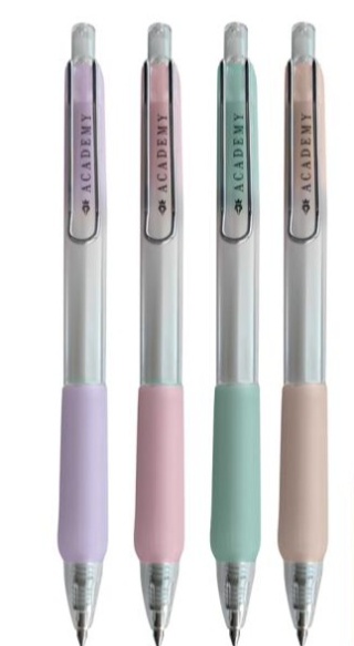 Długopis żelowy niebieski grip Interdruk Silk Academy pastel 0,7 mm 4 szt