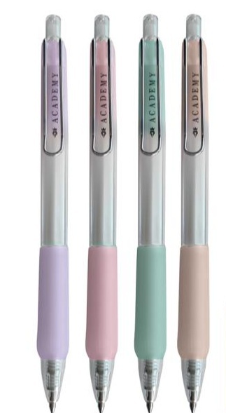Długopis żelowy niebieski grip Interdruk Silk Academy pastel 0,7 mm 4 szt