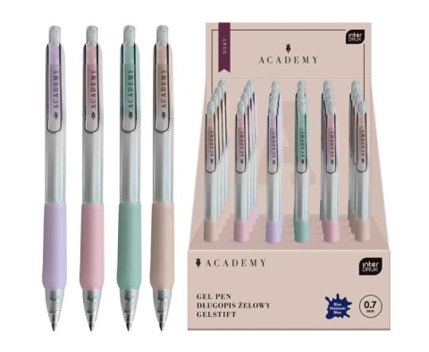 Długopis żelowy niebieski grip Interdruk Silk Academy pastel 0,7 mm 4 szt