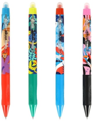 Długopis wymazywalny automatyczny gumowa osłonka 0,7mm Jungle 4 szt Strigo