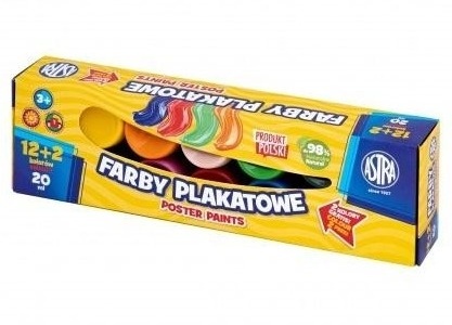 Farby plakatowe szkolne Astra 20 ml 12 +2 kolorów