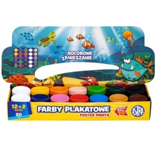 Farby plakatowe szkolne Astra 20 ml 12 +2 kolorów