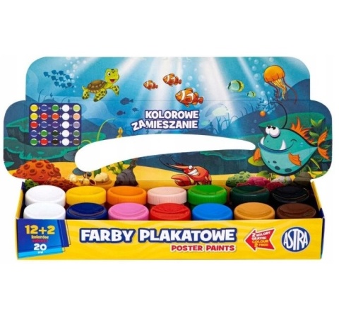 Farby plakatowe szkolne Astra 20 ml 12 +2 kolorów