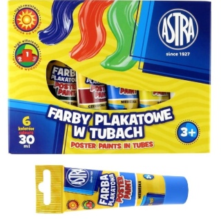 Farby plakatowe w tubce 30 ml Astra 6 kolorów