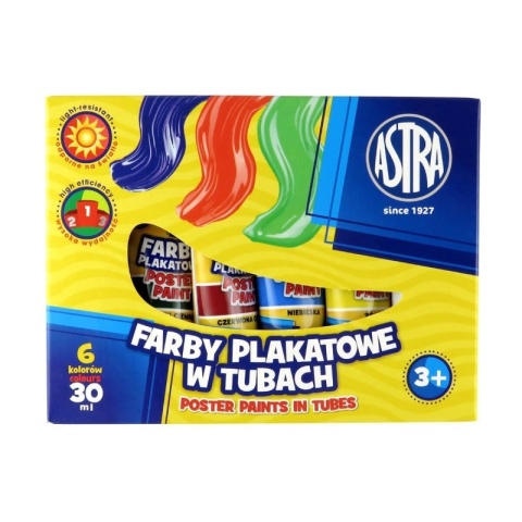Farby plakatowe w tubce 30 ml Astra 6 kolorów
