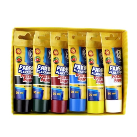 Farby plakatowe w tubce 30 ml Astra 6 kolorów